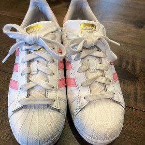 Adidas Womens Superstar PCI 7899002 White Pink stripe  Sneakers Kids Size 4.